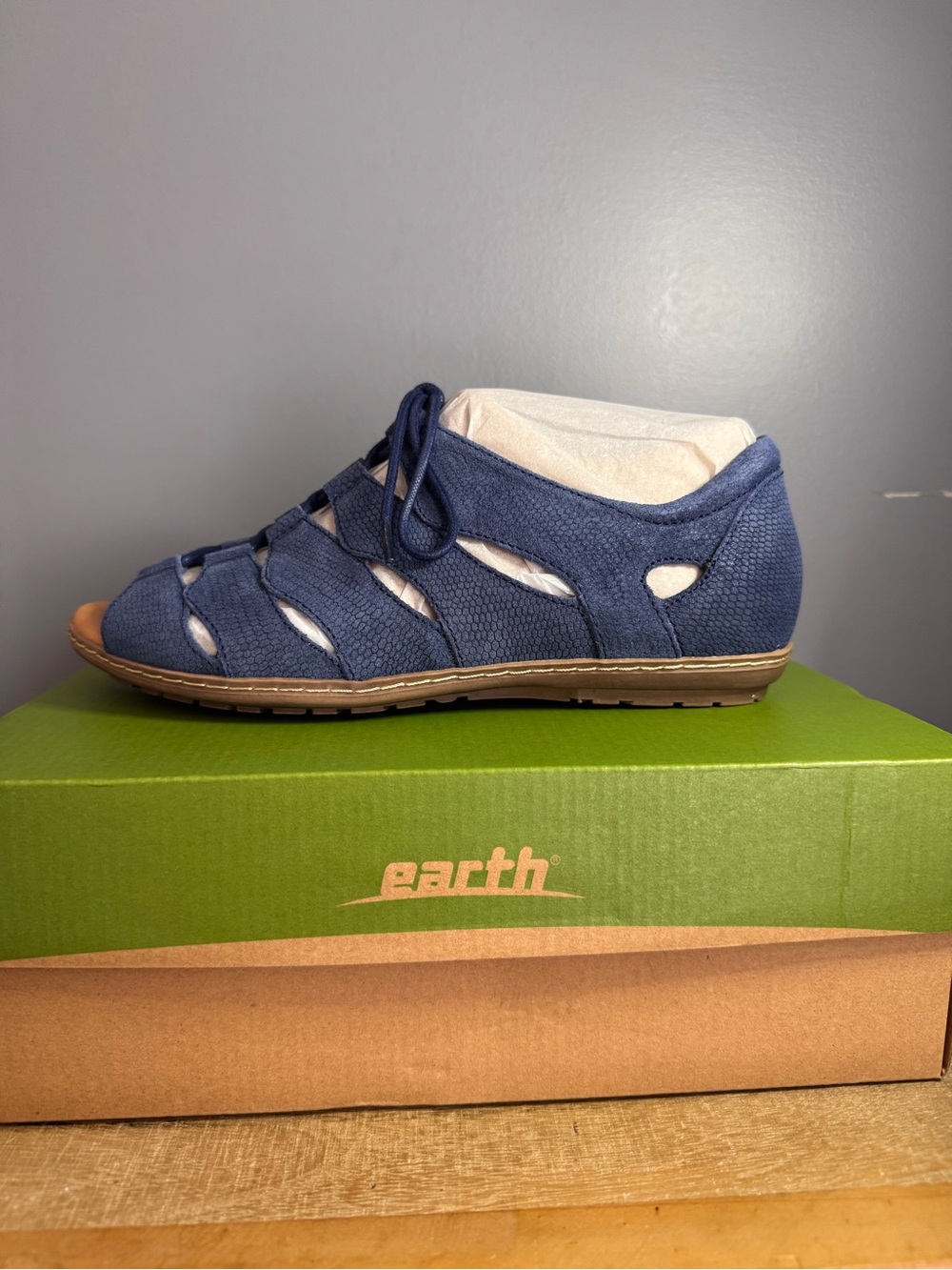 Earth Navy Blue Lace-Up Cutout Sandal